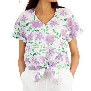 Women’s Linen Printed Tie-Front Top, Created for Macy's Size Medium‎ M Linen